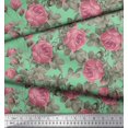 thumbnail image 3 of Soimoi Tissu en Viscose Georgette Vert Imprimé Feuilles & Roses au Mètre 42 Pouces de Large, 3 of 3