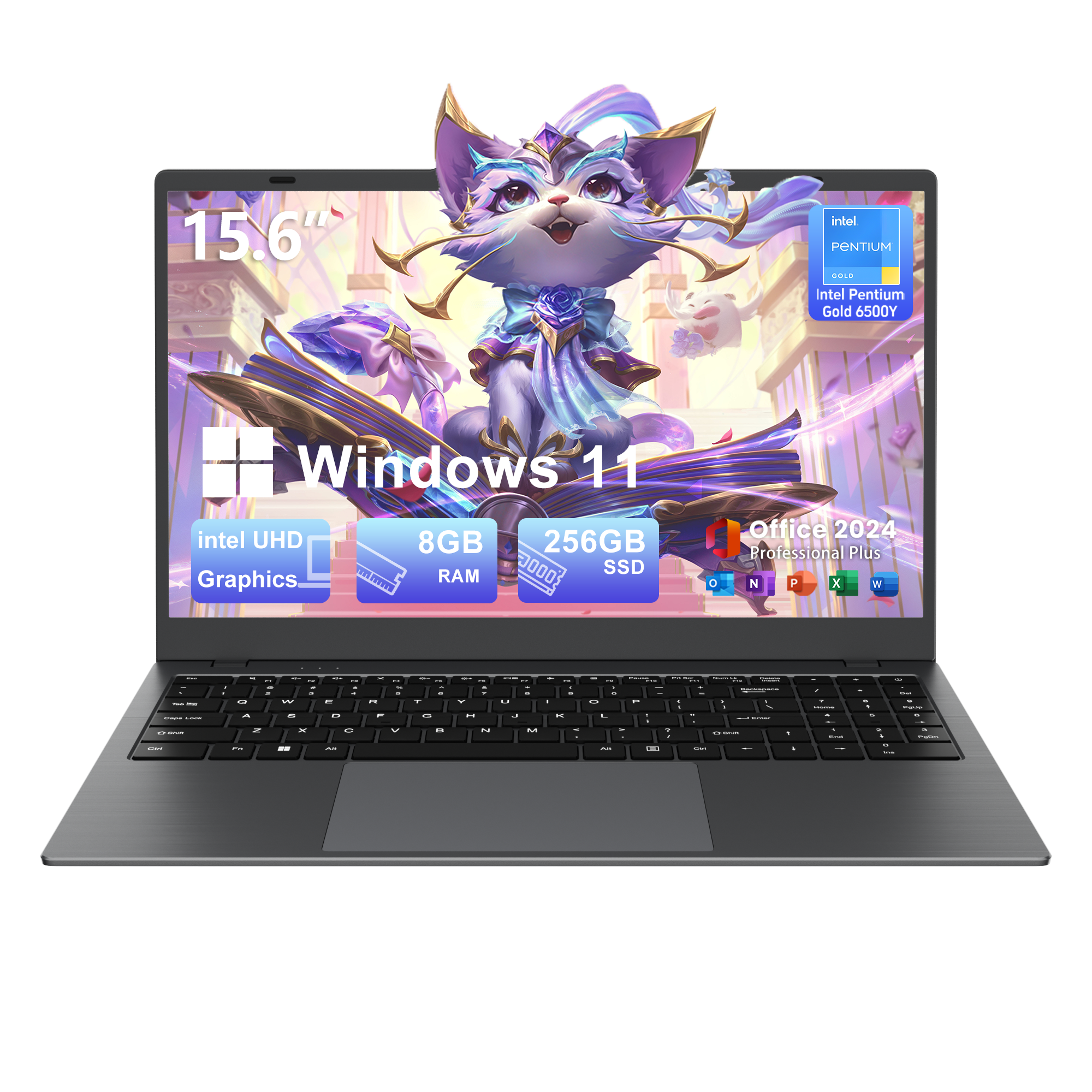 RNRUO Ordinateur Portable 15,6", 8 Go RAM 256 Go SSD Intel 6500Y avec 2 Cœurs jusqu'à 3,4 GHz, Écran FHD Clavier Numérique Bureau 2024 Windows 11 WiFi5 BT5.0 Mince Portable pour Affaires Étudiant Travail, Gris Foncé