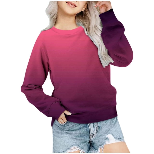 MIASHUI Girls Sweatshirt Tops Gradient Printed Crewneck Casual Pullovers,Dark Purple,3-4 Years