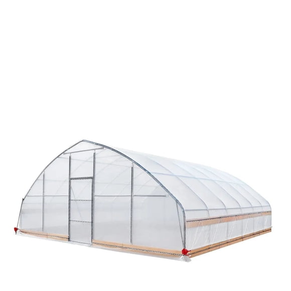 TMG Industrial 25' x 25' Tunnel Greenhouse Grow Tent w/6 Mil Clear EVA Plastic Film, Cold Frame, Hand Crank Roll-Up Sides, Peak Ceiling Roof, TMG-GH2525