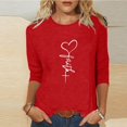 thumbnail image 1 of Jsaierl Chemises Foi de Jésus pour Femmes Croix Chrétienne Graphique Manches 3/4 Hauts Décontractés Col Rond Blouses Tuniques Classiques Tendance, 1 of 5