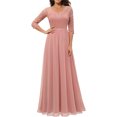 thumbnail image 2 of Faithtur Nouvelle Mode Femmes Longue Robe Couleur Unie Patchwork Dentelle V-Cou à Manches Mi Dos Sans Fermeture Éclair Robe Féminine, 2 of 5