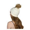 thumbnail image 2 of Gravity Threads Cable Knit Faux Fur Pom Pom Beanie Hat, Ivory, 2 of 2