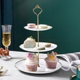 thumbnail image 1 of HCBY European-Style Dessert Stand, 3-Tier Multi-Purpose Snack Tray, Luxury Gold Rim Candy Dish, Space-Saving Tabletop Fruit Bowl for Coffee Table Living Room Party Decor, 1 of 6