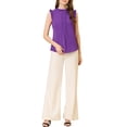thumbnail image 2 of INSPIRE CHIC Blouse Sans Manches pour Femme, à Volants, Plissée, Blouse CHIC pour le Travail, L Violet Foncé, 2 of 7