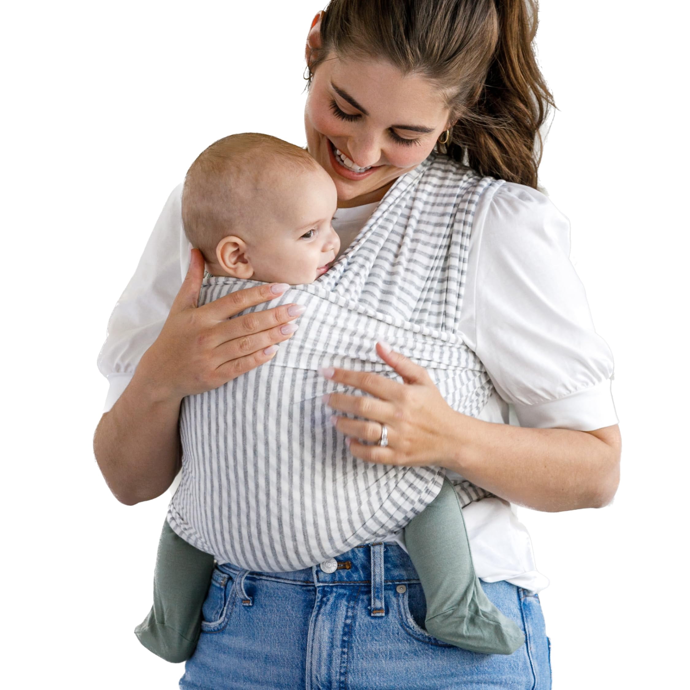 Solly Baby Wrap Carrier - Lightweight Baby Carrier - Newborn Baby Essentials - for Newborn Infants and Baby 8-25 Lbs. Natural + Grey Stripe