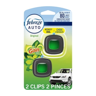Febreze Assainisseur d'Air pour Voiture, Pince pour Bouche d'Aération Automobile Anti‑odeurs, Gain Parfum Original, 2 Unités
