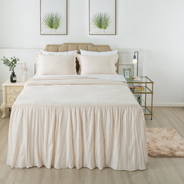 JML Ruffle Skirt Bedspread Set - 4 Piece, Soft Quilt Set with Shams and Area Rugs,Full,Cream