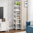 thumbnail image 3 of Tribesigns 6-Tier Corner Shelf, 75 Inch Tall Narrow Bookshelf Storage Rack, Etagere Shelves Display Stand for Small Spaces, Rustic Open Bookcase Square Shelf Tower for Living Room Bathroom, 3 of 8