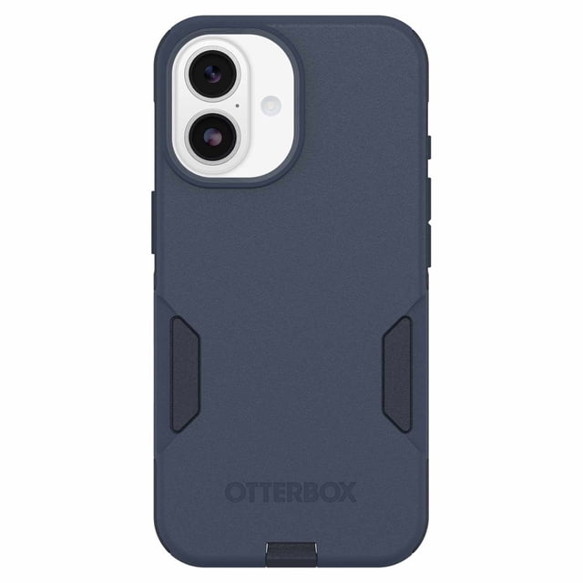 OtterBox Commuter MagSafe Case w/Camera Control Riverside (Blue) for iPhone 17 is a slim, dual-layer protective case in blue with a matte finish, precise camera cutout, textured side grips, built-in MagSafe magnets, military-grade drop protection, and dust-blocking port covers, ideal for rugged everyday use and compatible with OtterBox screen protectors.