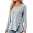 thumbnail image 1 of Timegard Hauts pour Femmes Col Carré à Boutons Manches Longues Fendu Confortable T-Shirt d'Automne Chic Décontracté Ample Hauts Blouse, 1 of 8