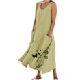 thumbnail image 3 of BiZtdJrK Robes pour Femmes Été Coton Lin Robe d'Été Grande Taille Sans Manches Fluide Robe Maxi Mode Bohème Graphique Robe Débardeur de Plage avec Poches, Vert, TTG, 3 of 6