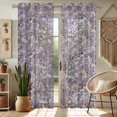 thumbnail image 2 of Vargottam Purple Floral Pattern Sheer Curtains for Short Windows - Set of 2 Panels, 63", Grommet Top, Printed Georgette, Light Filtering Drapes for Kitchen or Bedroom, 2 of 9