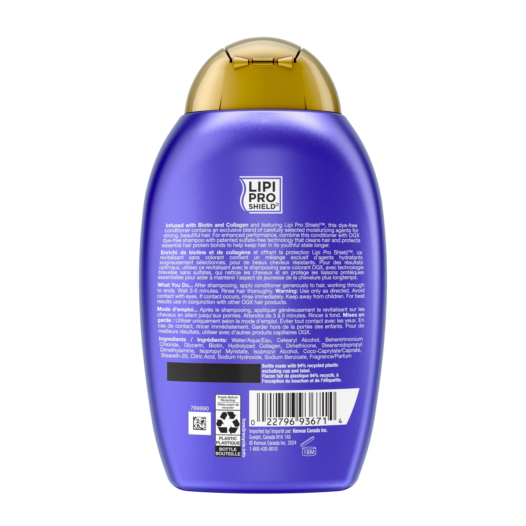 OGX Thick & Full + Biotin & Collagen Volumizing Conditioner, Nutrient-Infused Conditioner with Vitamin B7 Biotin Gives Hair Volume & Body for 72+ Hours, Sulfate-Free Surfactants