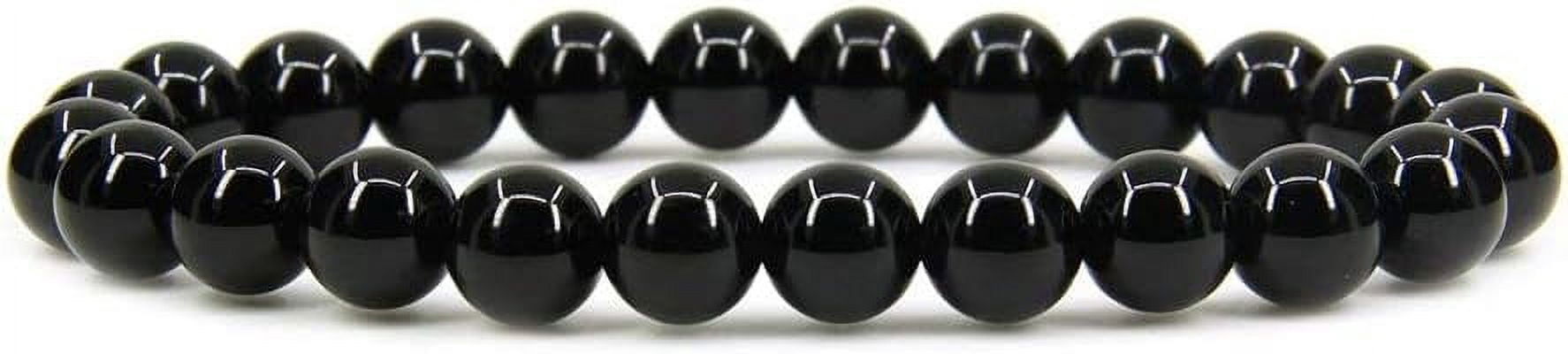 Bracelet Extensible Unisexe en Perles Rondes de 8 mm en Agate Noire Naturelle de Qualité AA 7 Pouces
