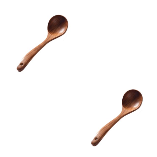 Baohd Brown Beautiful Texture Wooden Kitchen Utensils Home Cooks Wooden Spoons For Cooking Choose Wood Soup Ladle 2Set