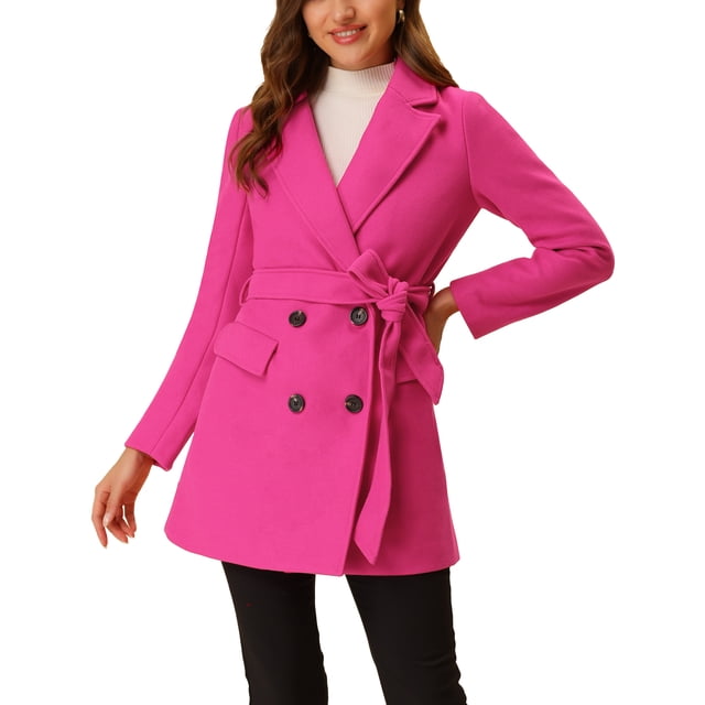 INSPIRE CHIC Manteau Trench Mi-Long pour Femme à Revers Cranté, Double Boutonnage, Ceinturé, S Rose Rouge