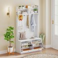 thumbnail image 2 of Costway 4-In-1 Hall Tree Entryway Bench with Coat Rack & Flip Drawers 6 Dual-Hook Hangers White, 2 of 10