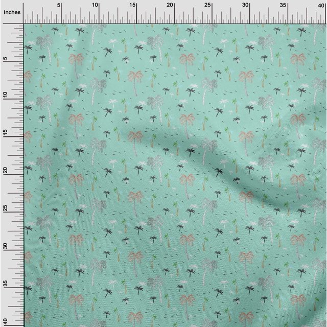 oneOone Silk Tabby Fabric Bird & Palm Tree Print Sewing Fabric BTY 42 Inch Wide