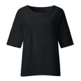 thumbnail image 4 of Liquidation d'Économies! Hauts pour Femmes Grande Taille, Chemise d'Été pour Femmes à la Mode Plissée à Manches 3/4 Col Rond Imitation Coton et Lin Chemise Ample Blouse, 4 of 5