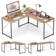 thumbnail image 1 of Giantex 95 Inch Reversible Corner Desk, L-Shaped Computer Desk w/Monitor Stand & 3 Cable Holes, 2-Person Long Study Writing Desk for ome Office, Natural, 1 of 9