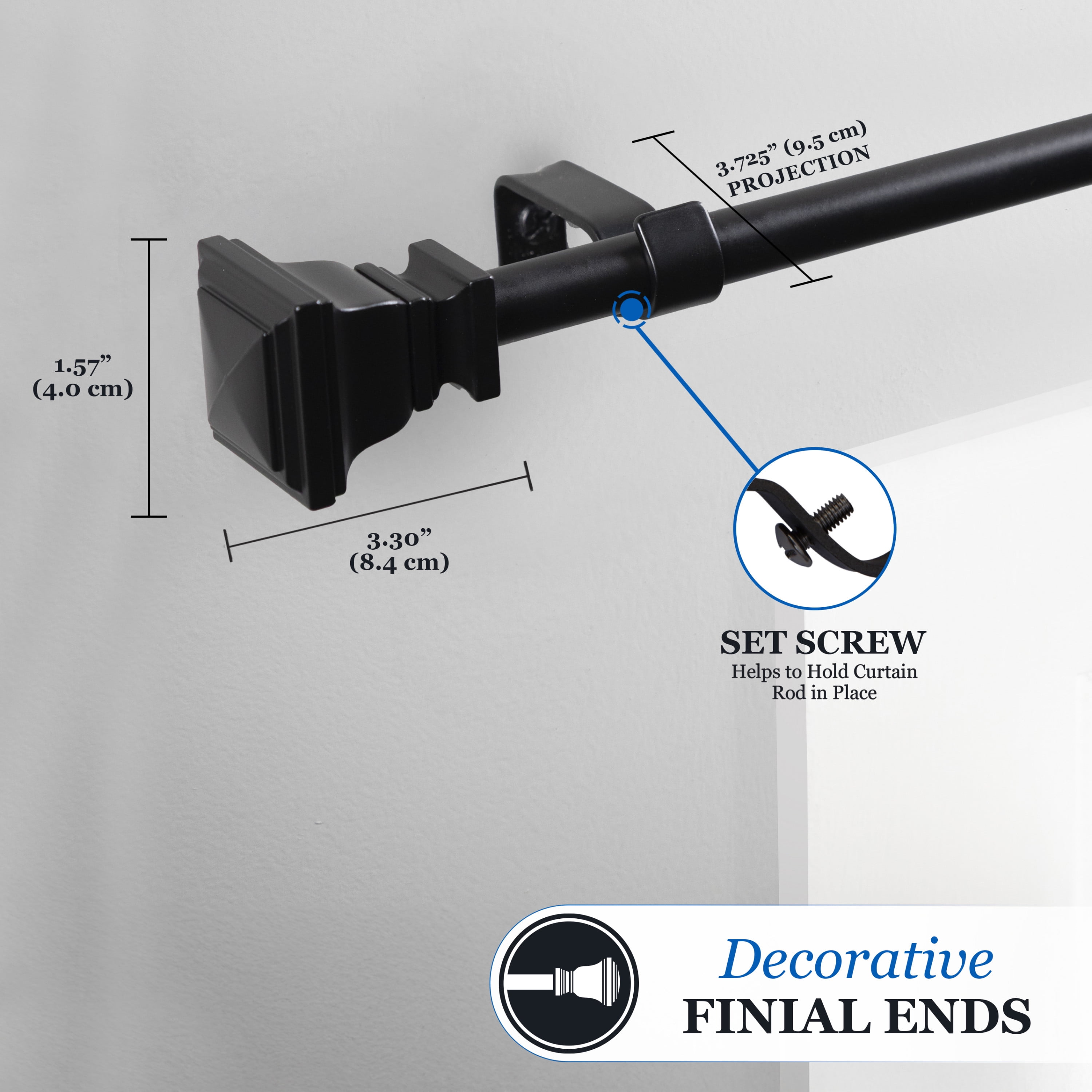 Mainstays 48-84 in. Twain Adjustable Petite Cafe Window Curtain Rod, 1/2 in. Diameter