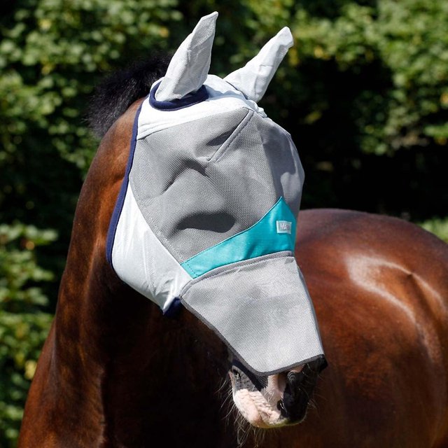 Fly Mask For Horses With Ear And Nose Protection - Teal - Full (large)