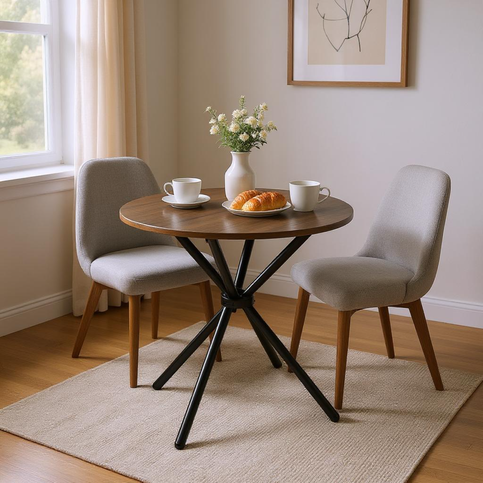 Table de Salle à Manger Ronde Homy Casa, Table de Cuisine Moderne en Bois de 31,5 po avec Pieds en Métal