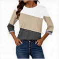 thumbnail image 4 of Mevxay Hauts d'Automne Grande Taille pour Femmes Manches 3/4 Tunique à Blocs de Couleur T-Shirts Décontractés Amples Col Rond Blouses Tendance Kaki 2TG, 4 of 6