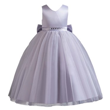 FFENYAN Robe Princesse en Tulle Sans Manches à Col en V Brillant pour Filles avec Ceinture en Strass et Nœud Arrière Surdimensionné pour Anniversaire Mariage Fête pour 3-12 Ans
