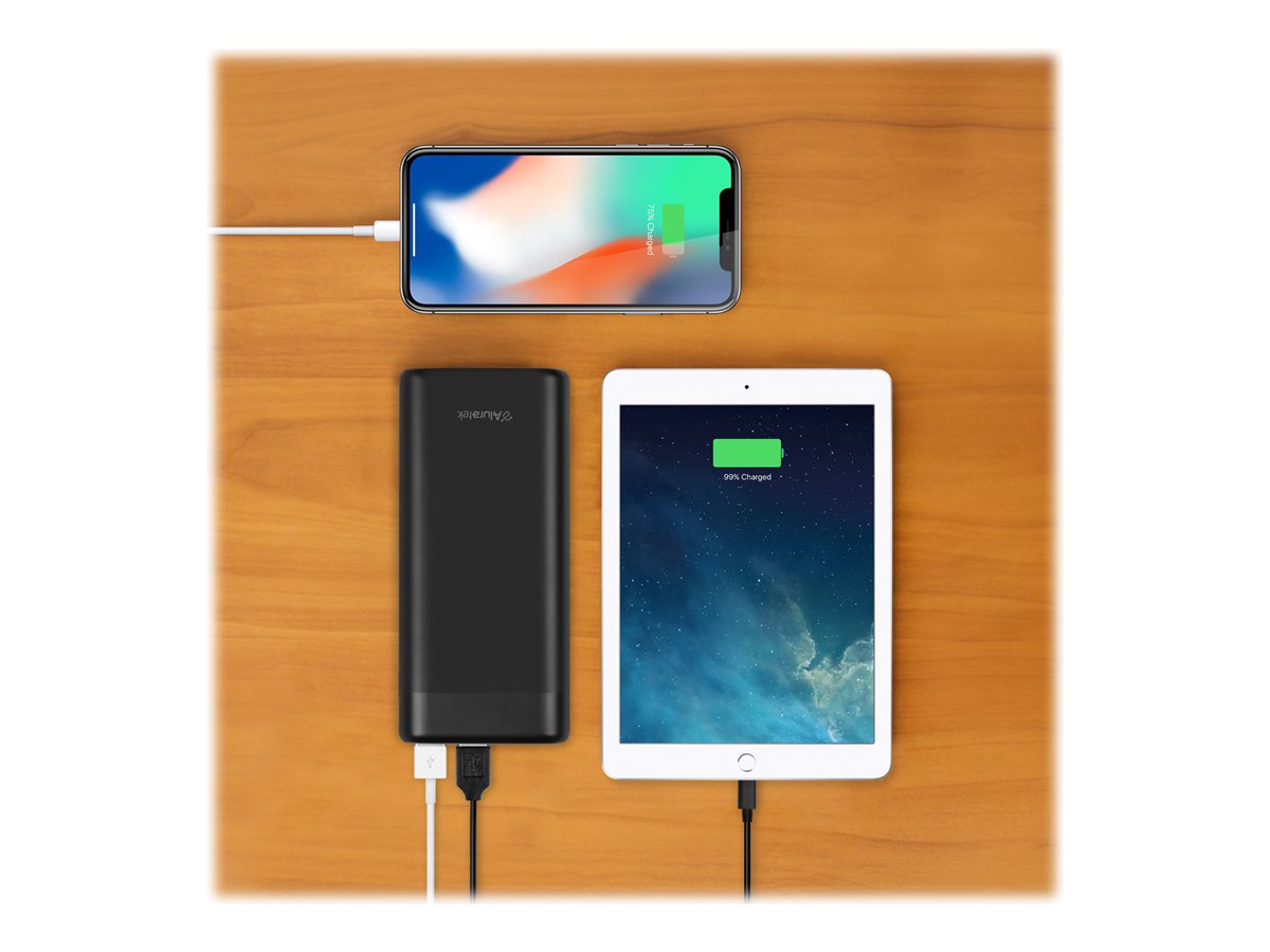 Aluratek APBQ20F - Chargeur rapide 65 W 20 000 mAh, QC 3.0 - 3 sorties : 2 x USB, 1 x USB-C PD