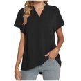 thumbnail image 1 of Timegard Womens Cotton Linen Tops Short Sleeve V-Neck Solid Color Lightweight Casual Loose Top Basic Tee, 1 of 5