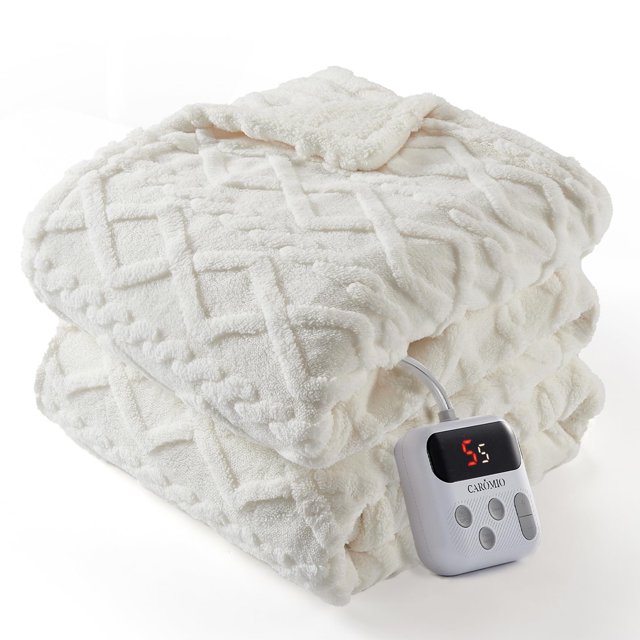 Electric Blanket Queen Size Dual Control - Thick Tufted Sherpa Heated Blanket Queen with 10 Heat Levels and 10 Time Settings, ETL Certified Fast Heating Blanket Queen 84"x90", Beige