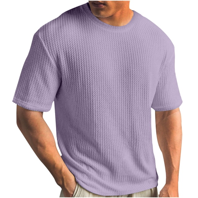 DPTALR Men's Summer Solid Round Neck Short Sleeved Knitted T-shirt