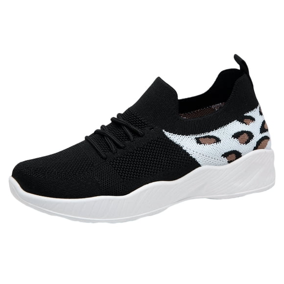 WEAIXIMIUNG White Sneakers Women Platform Women's Lace Up Travel Soft Sole Flat Comfortable Shoes Outdoor Leopard Print Mesh Runing Fashion Sports Breathable Shoes