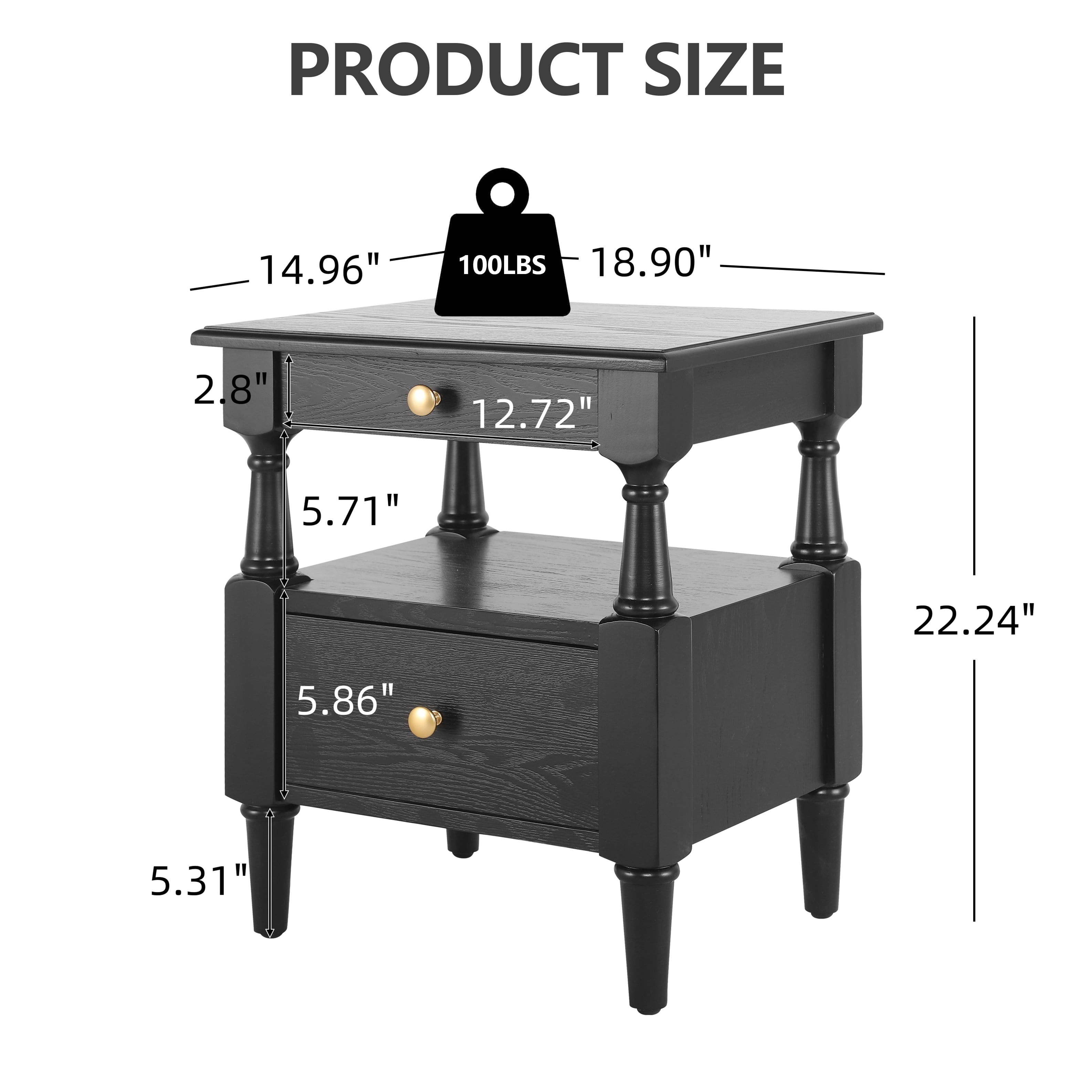 Homy Casa California Modern MDF Wood Nightstand with Drawer and Open Shelf 22.44 Inch Tall Black - Single Piece