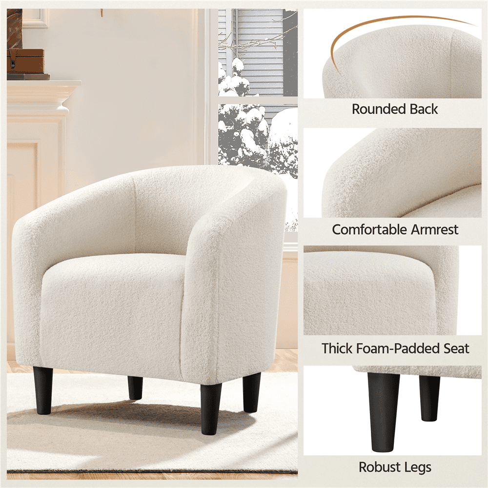 FullFurnique Fauteuil en Tissu Bouclette avec Dossier et Accoudoirs, Ivoire