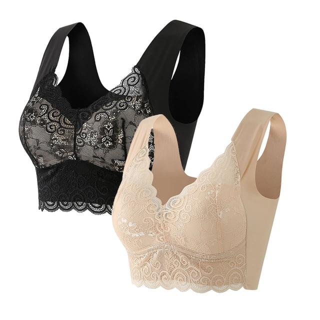 Timegard 2pc Bras for Women Plus Size Lace No Underwire Full-Coverage High Support Comfort Everyday Bras