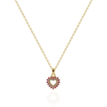 Mercie Collier Pendentif Cœur en Argent Sterling Vermeil Or, Pierre Rose, Design Halo, 18 Pouces, Usage Quotidien