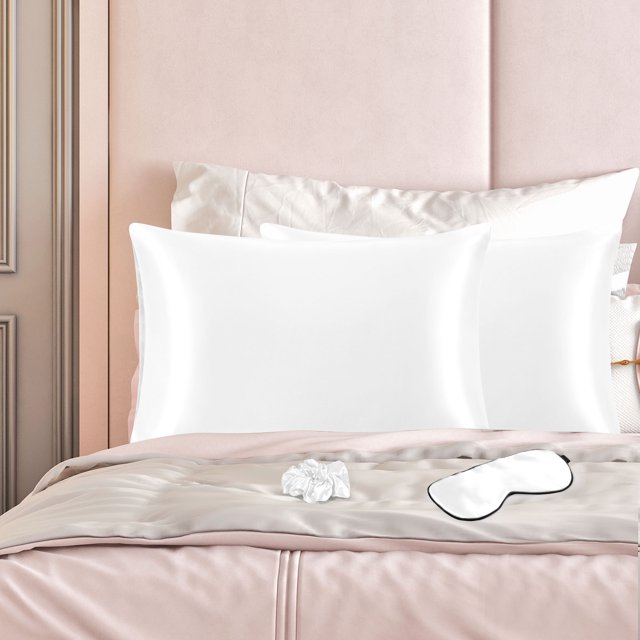 PiccoCasa Set of 2 Standard Satin Pillowcase Durable&Soft Enveloped White