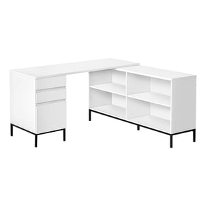 Monarch Specialties Bureau d'ordinateur, Bureau à la maison, Coin, Tiroirs de rangement, 60"l, L Forme, Travail, Ordinateur portable, Métal, Stratifié, Blanc, Noir, Contemporain, Moderne