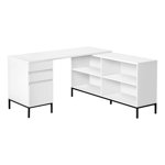 Monarch Specialties Computer Desk, Home Office, Corner, Storage Drawers, 60"l, L Shape, Work, Laptop, Metal, Laminate, White, Black, Contemporary, Modern
