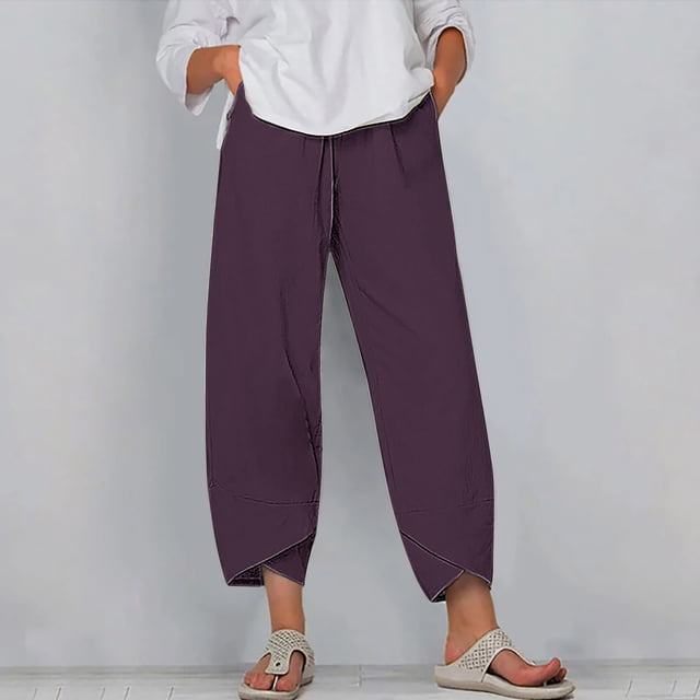 RXIRUCGD Capris d'Été Confortables à Jambes Larges et Amples pour Femmes, Violet, Taille : L