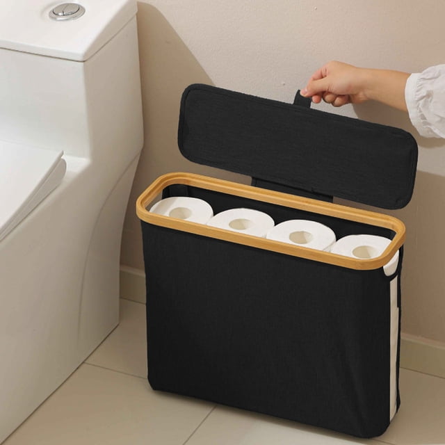 weibbin Panier de Rangement Transparent pour Rouleaux de Papier Hygiénique Panier de Rangement Antidérapant pour Rouleaux de Papier Hygiénique et Articles Divers avec Couvercle
