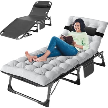 Lilypelle Patio Lounge Chair, Folding Chair 500LB Capacity, Adjustable Portable Tanning Chair for Home, Garden, Beach, Office, Camping Sunbathing