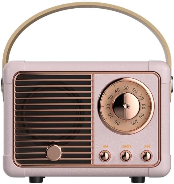 YSTINNG Retro Bluetooth Speaker, Wireless Radio Vintage Speaker Indoor Outdoor Portable Small Bluetooth Speaker Support USB/TF Card/AUX Speaker (Pink) C311-1815