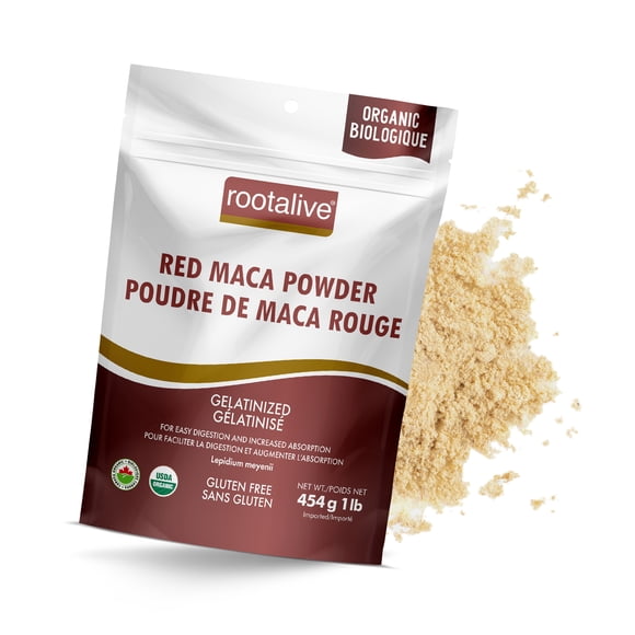 Rootalive Organic Red Maca Powder Gelatinized for High Bio Availability, Easy Digestion and Fast-Absorption, Gluten-Free, Vegan 454g