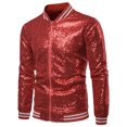 thumbnail image 1 of SUNSIOM Mens Casual Sequin Jacket, Long Sleeve Collared Zip Up Slim Overcoat, 1 of 6