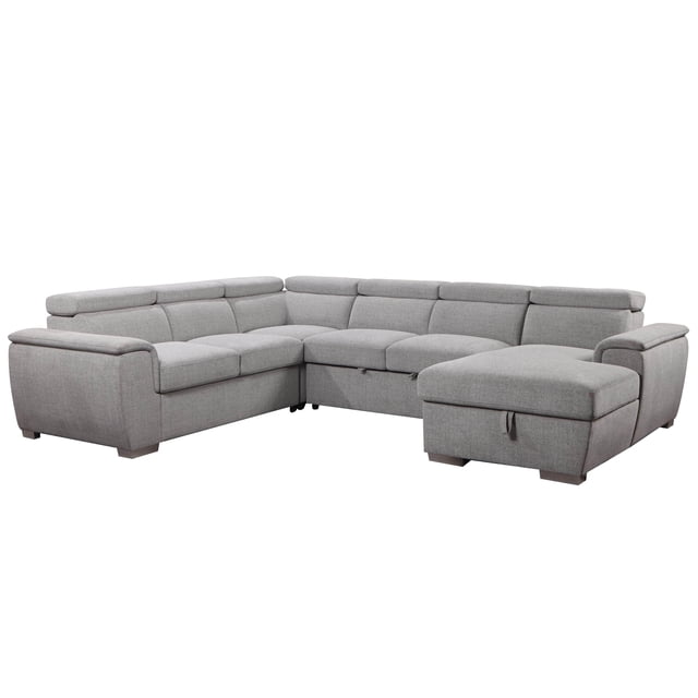 Urban Cali Bel Air Large Modular Sleeper Sectional Sofa Bed with Storage Chaise, Thora Stone