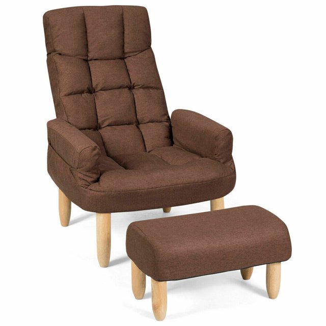 Gymax Adjustable Sofa Chair Sponge Filled Lounge Armchair With Footstool Ottoman Armrest Brown